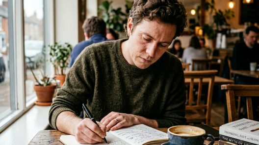 Personne écrivant dans un carnet dans un café