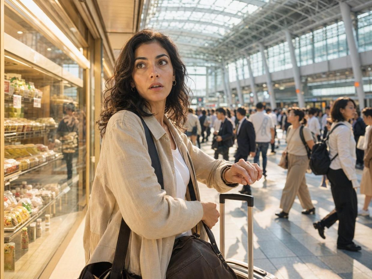 Femme avec valise dans gare bondée