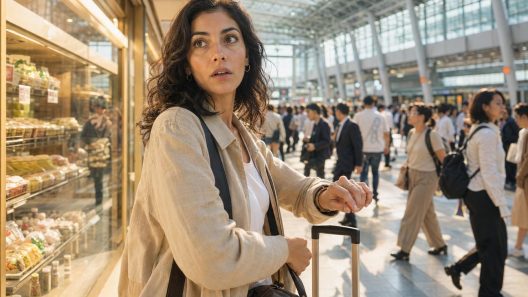 Femme avec valise dans gare bondée