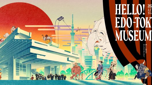 Affiche colorée du musée Edo-Tokyo au coucher du soleil