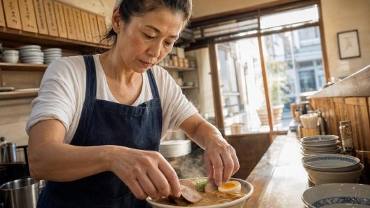 Cuisinière préparant un bol de ramen