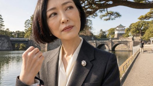 Femme élégante près d’un pont et château japonais