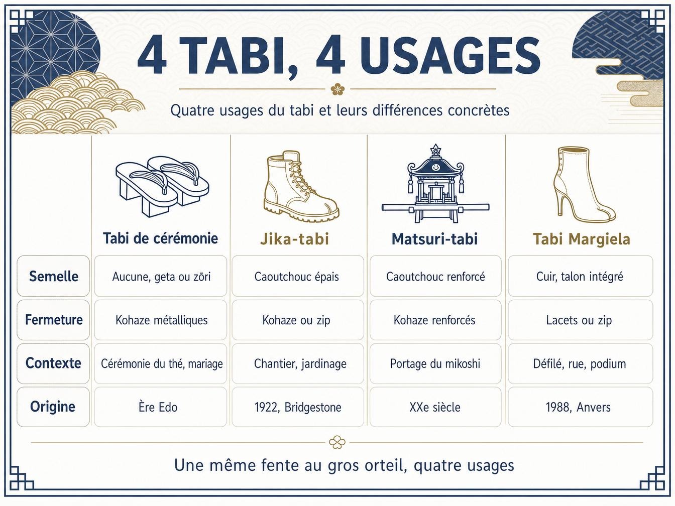 4 tabi, 4 usages