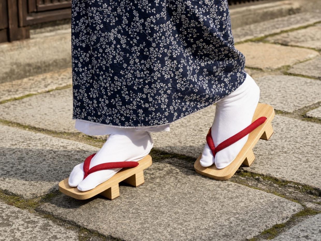 Geta japonaises et tabi sur pavés