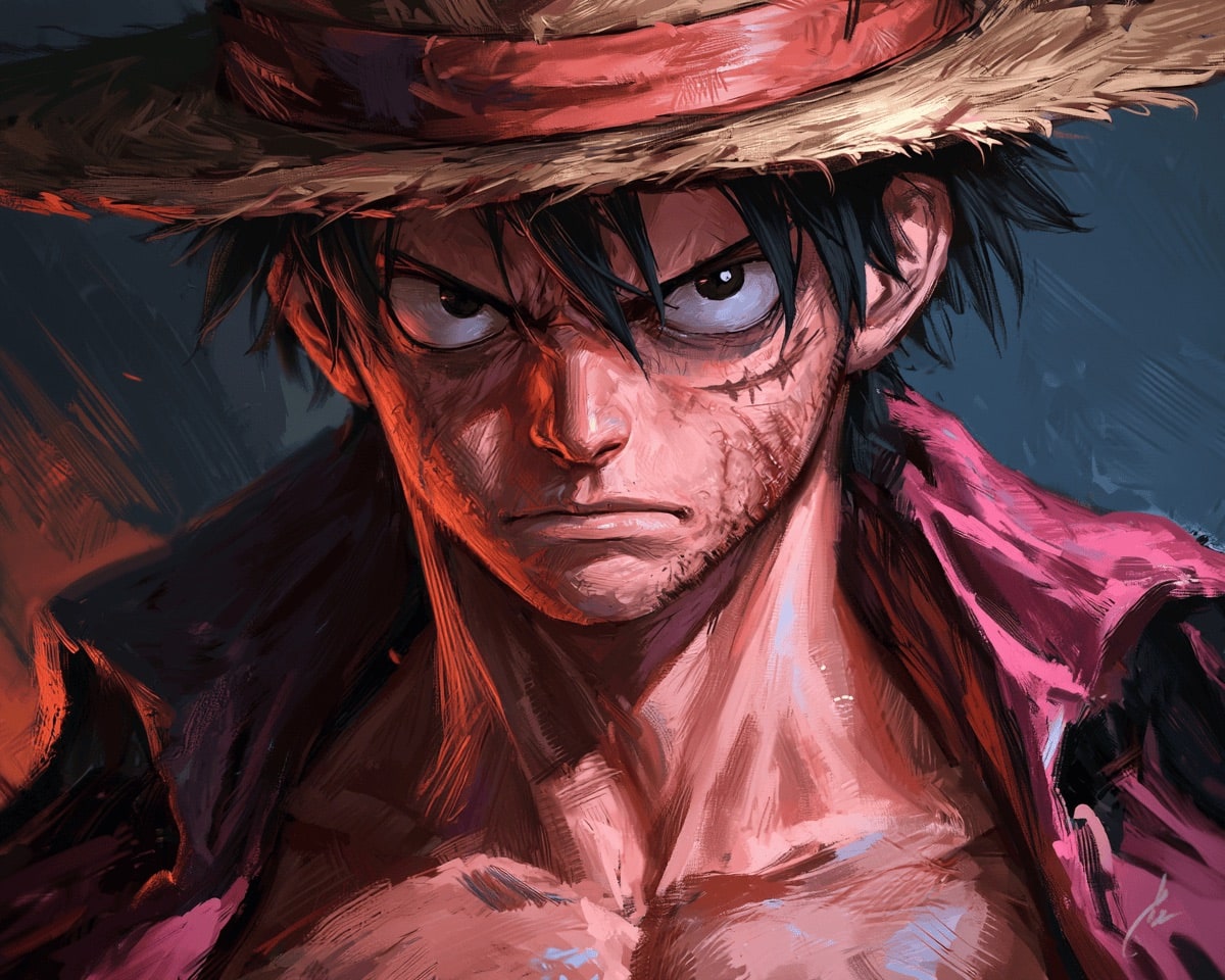 Portrait peint de Monkey D. Luffy au regard déterminé