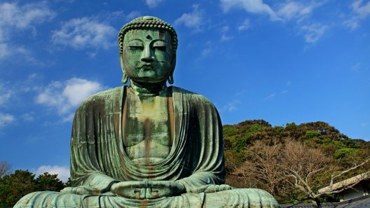 Grand Bouddha de Kamakura sous un ciel bleu