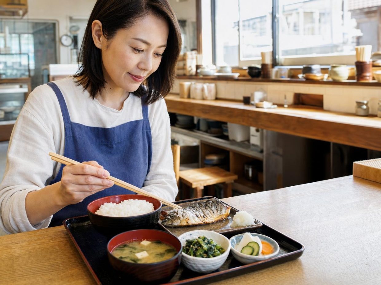 Femme dégustant un repas japonais dans un restaurant